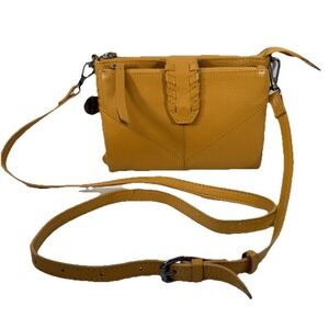 Lucky Brand Crossbody Bag Womens Yellow Leather Purse Adjustable Strap Boho Chic